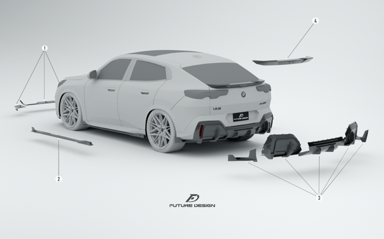 Future Design Rear Diffuser for BMW X2 IX2 sDrive28i xDrive28i U10 2024-ON Dry Pre-preg Carbon Fiber/FRP