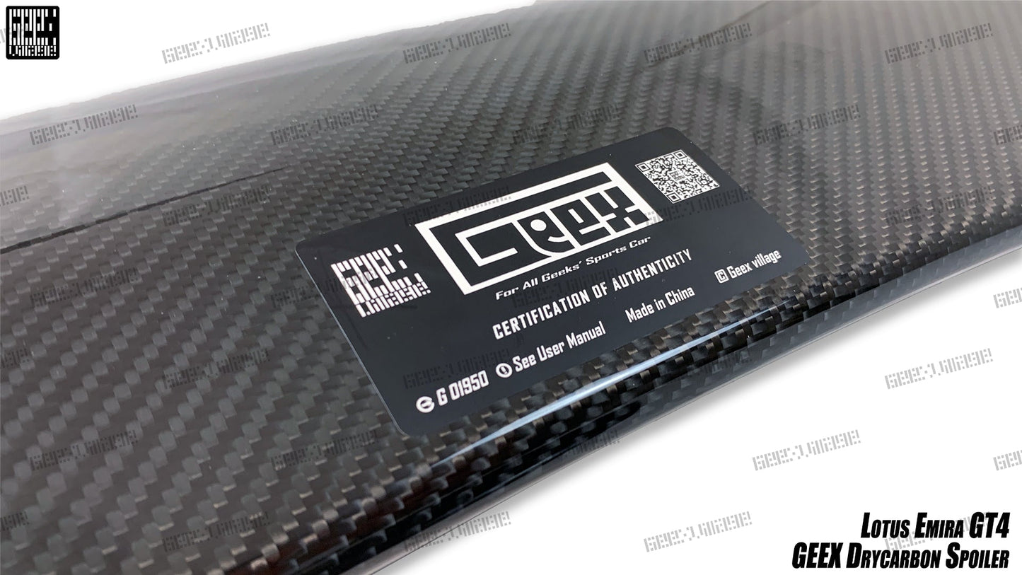 Geex Village GT4 Style Rear Wing for Lotus Emira 3.6 V6 2.0 Four-cylinder 2022-ON Coupe Dry Pre-preg Carbon Fiber