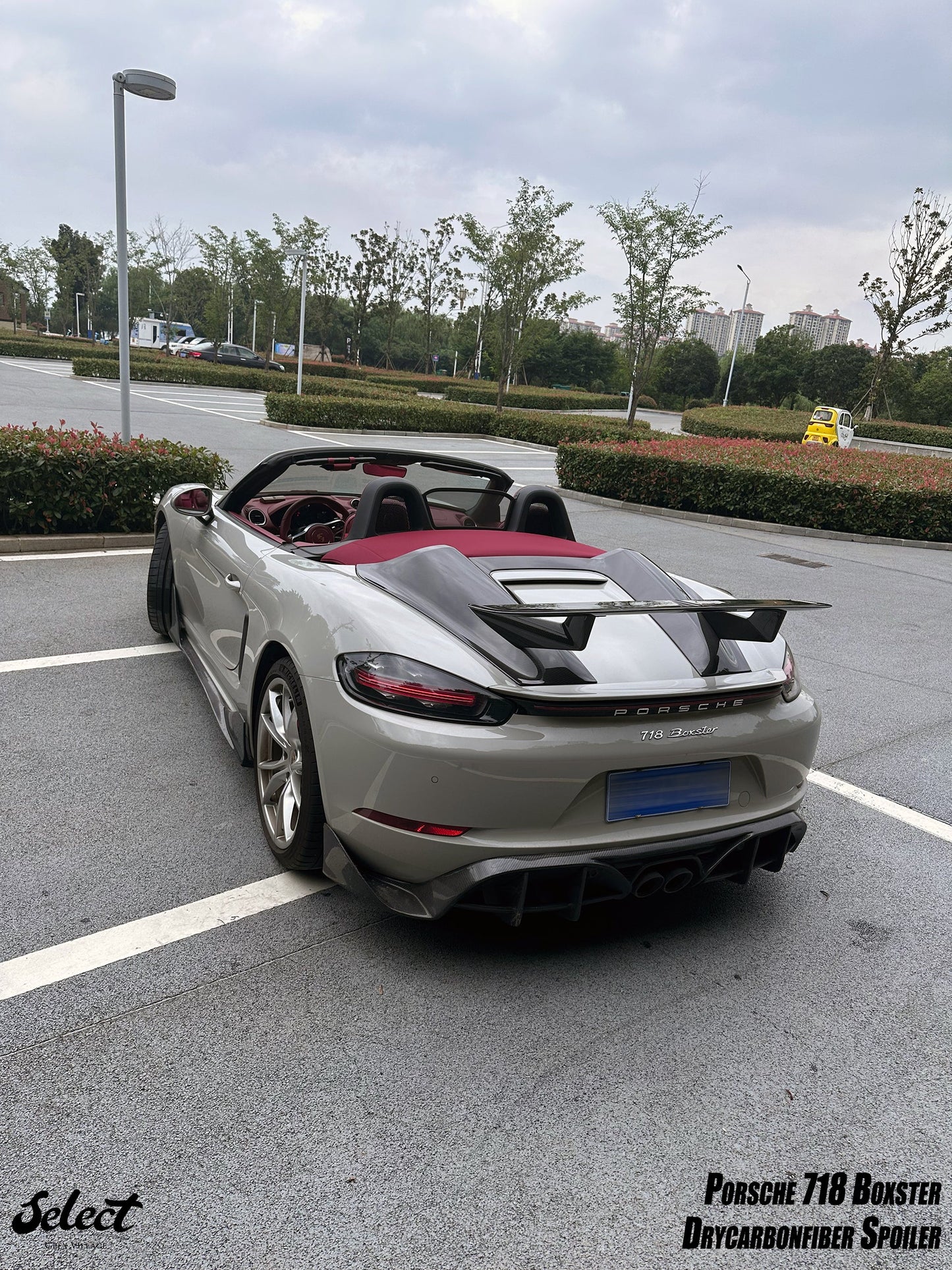Geex Village Tonneau Cover and Wing for Porsche 718 Boxster Base S T GTS Convertible 2017-ON Carbon Fiber
