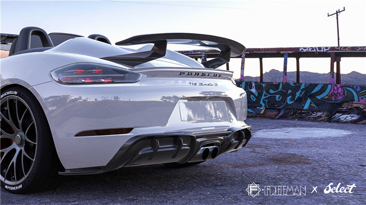 Geex Village Rear Diffuser for Porsche 718 Cayman Boxster Base S T GTS 2017-ON Carbon Fiber