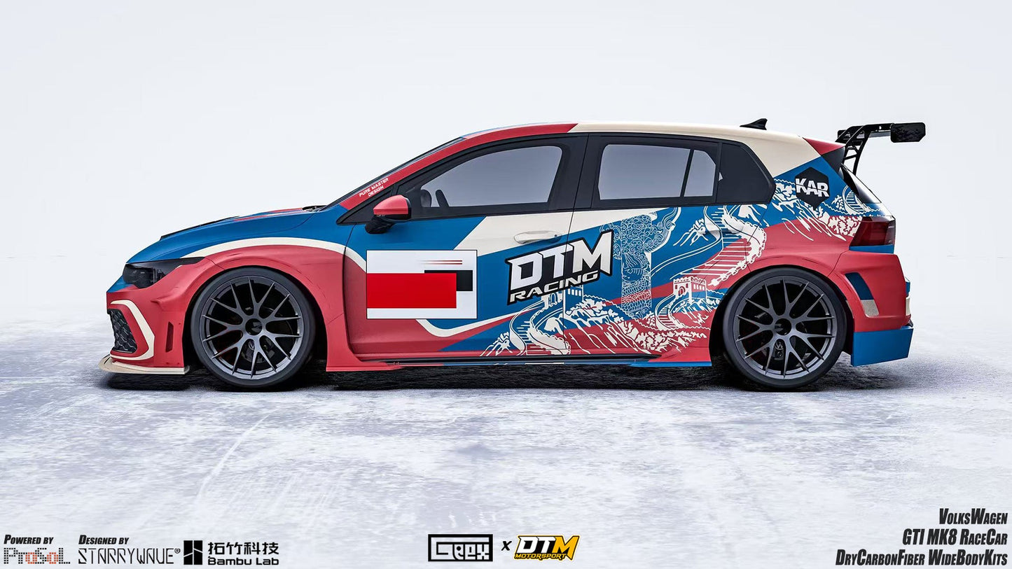 Geex Village Side Skirts and Extension for Volkswagen Golf GTI & R-Line MK8 MK8.5 2022-ON Dry Pre-preg Carbon Fiber