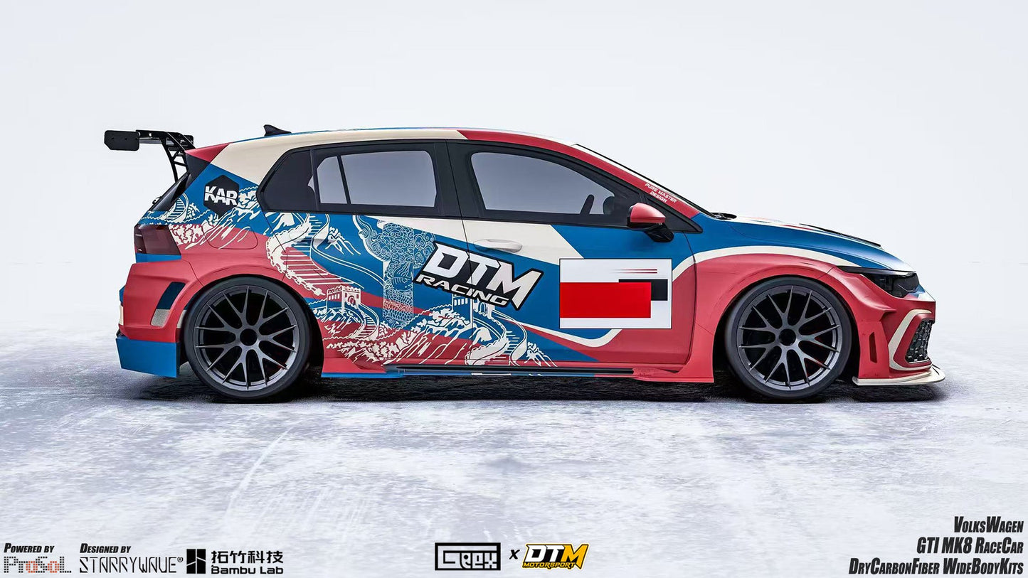 Geex Village Side Skirts and Extension for Volkswagen Golf GTI & R-Line MK8 MK8.5 2022-ON Dry Pre-preg Carbon Fiber