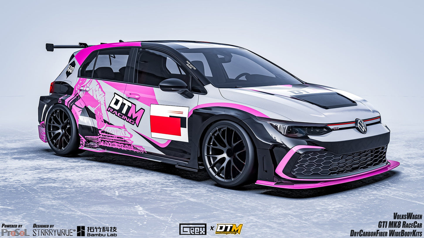 Geex Village Side Skirts and Extension for Volkswagen Golf GTI & R-Line MK8 MK8.5 2022-ON Dry Pre-preg Carbon Fiber