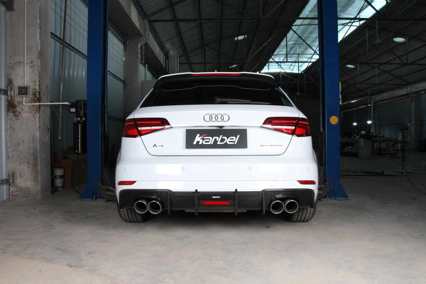 Karbel Carbon With LED Light Rear Diffuser for Audi S3 A3 S-bumper 8.5V 2017-2020 Hatchback Carbon Fiber