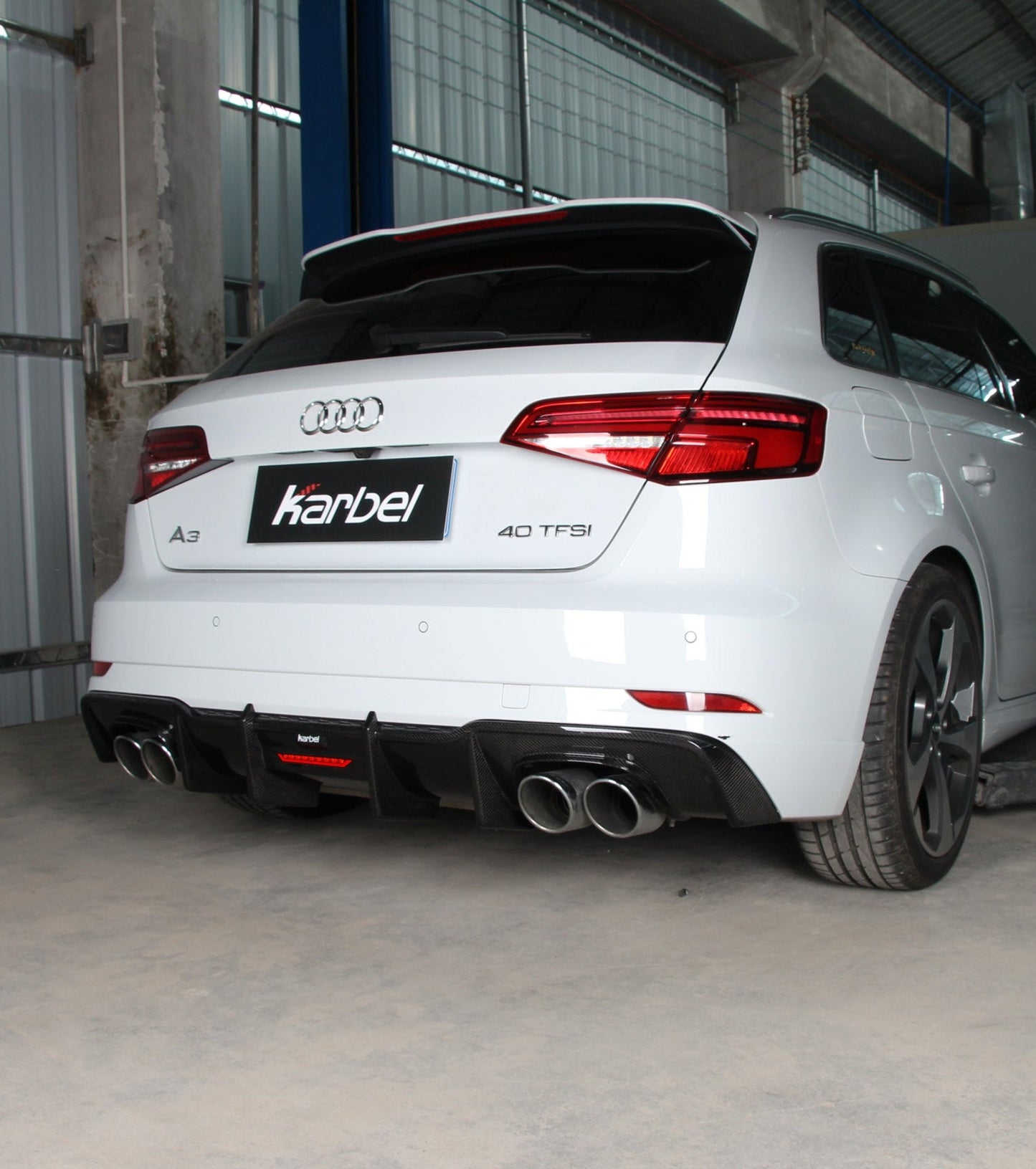 Karbel Carbon With LED Light Rear Diffuser for Audi S3 A3 S-bumper 8.5V 2017-2020 Hatchback Carbon Fiber