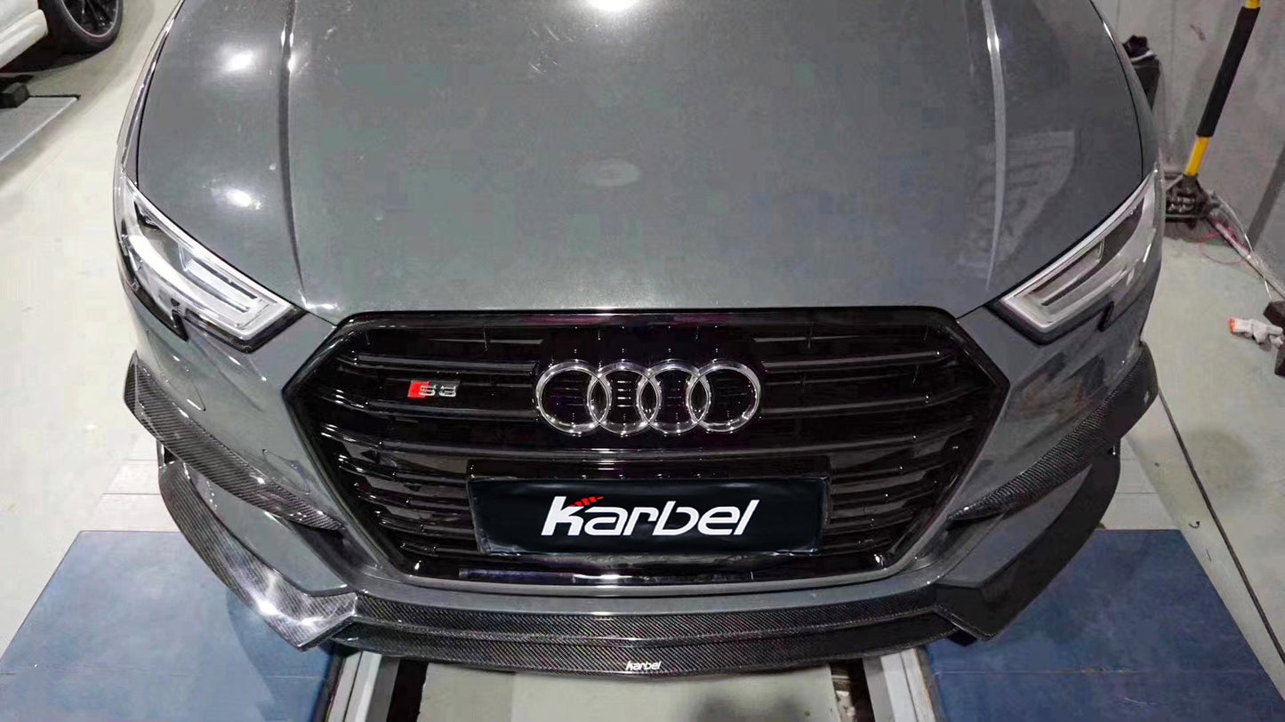 Karbel Carbon Front Lip for Audi S3 A3 S-bumper Hatchback 2017-2020 Carbon Fiber