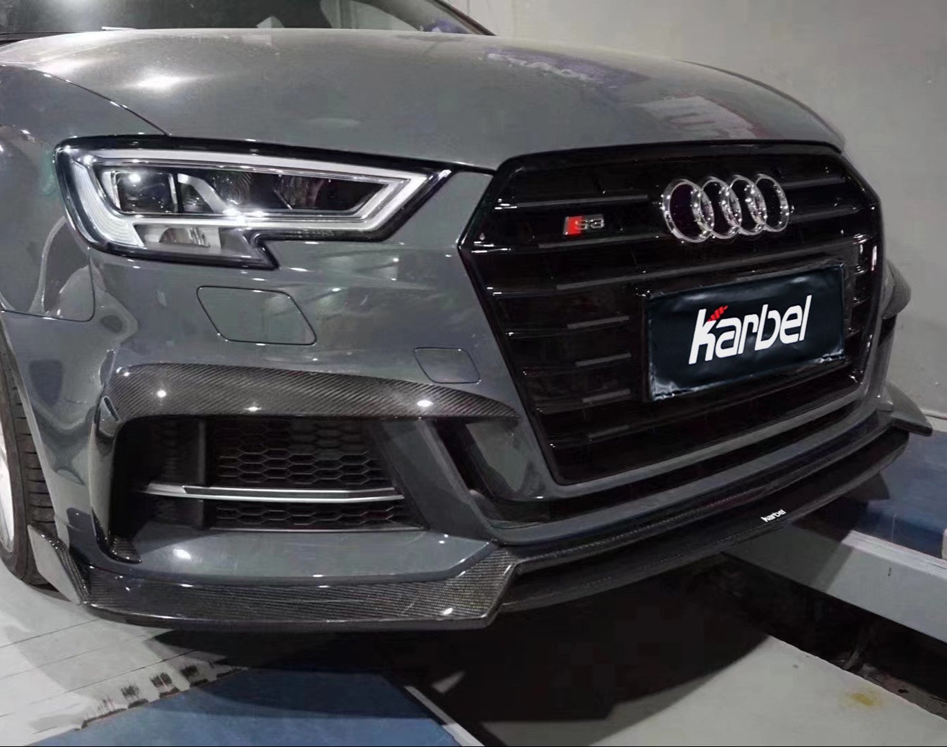 Karbel Carbon Front Lip for Audi S3 A3 S-bumper Hatchback 2017-2020 Carbon Fiber