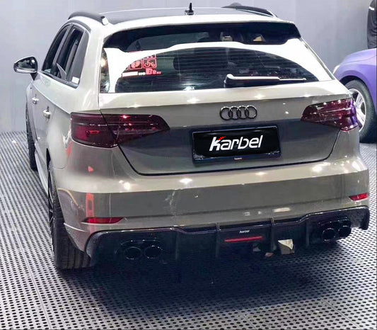 Karbel Carbon With LED Light Rear Diffuser for Audi S3 A3 S-bumper 8.5V 2017-2020 Hatchback Carbon Fiber