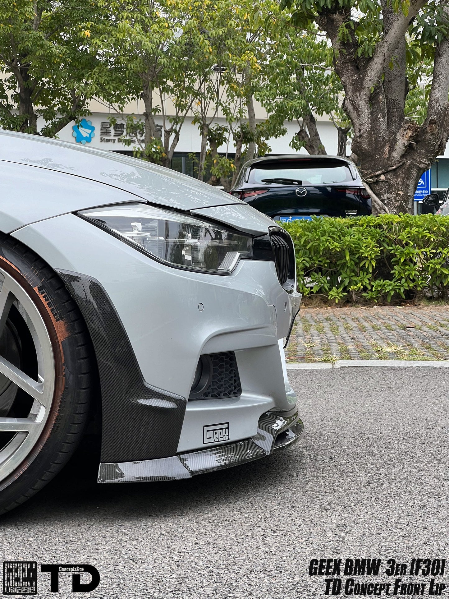 Geex Village V2 Front Bumper Air Diverter Canards & Lip for BMW M Sport 340i 335i F30 2012-2019 Carbon Fiber/FRP