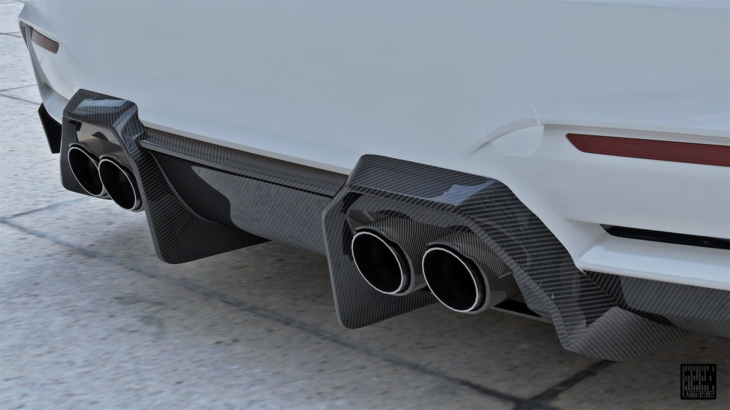 Geex Village Rear Diffuser & Undertray for BMW M3/C/CS F81 F80 2014-2018 & M4/C/CS F83 F82 2014-2020 Carbon Fiber
