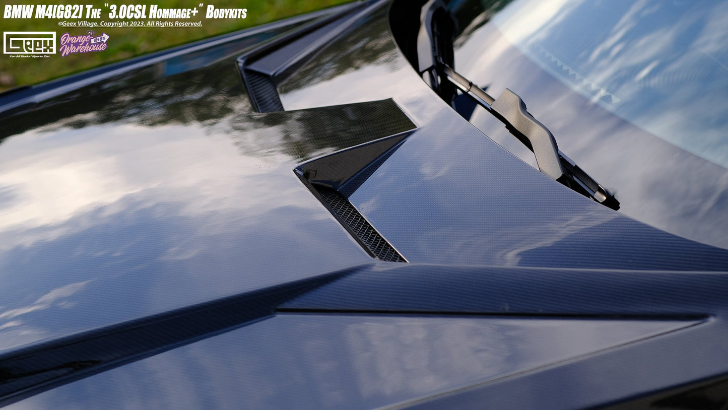 Geex Village Hommage+ Hood for BMW M3/C/CS G80 G81 & M4/C/CS/CSL G82 G83 2021-ON Dry Pre-preg Carbon Fiber