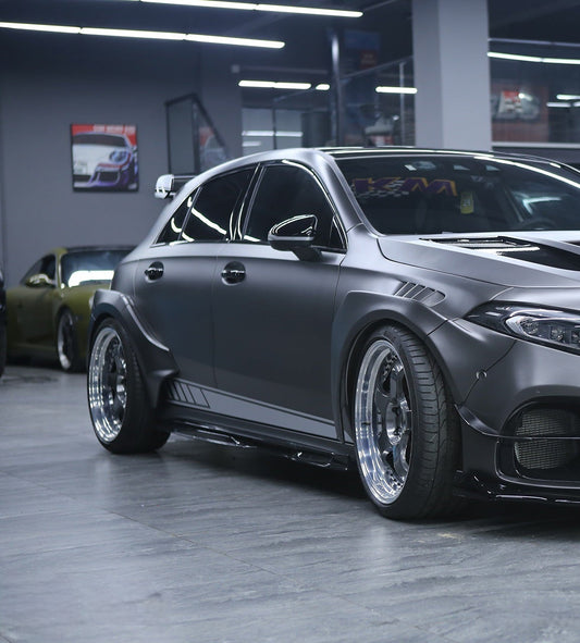 Geex Village Blackseries Style Side Skirts for Mercedes Benz A-Class AMG A45 A35 A220 W177 V177 2019-ON Carbon Fiber