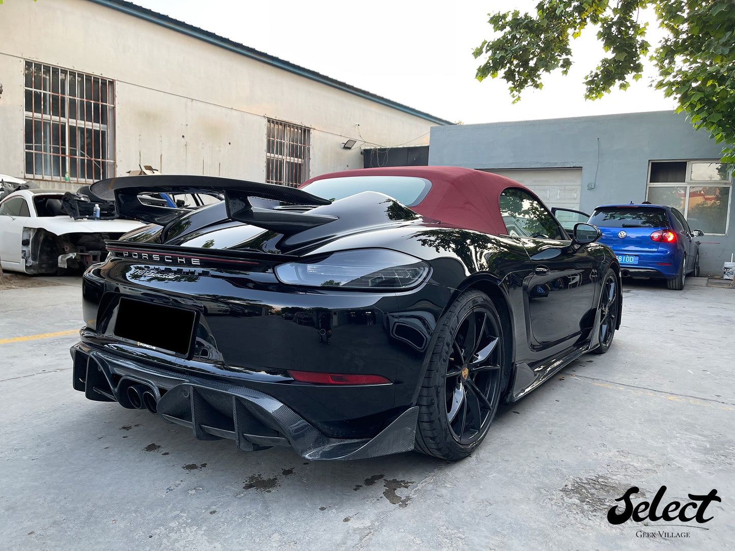 Geex Village Tonneau Cover and Wing for Porsche 718 Boxster Base S T GTS Convertible 2017-ON Carbon Fiber