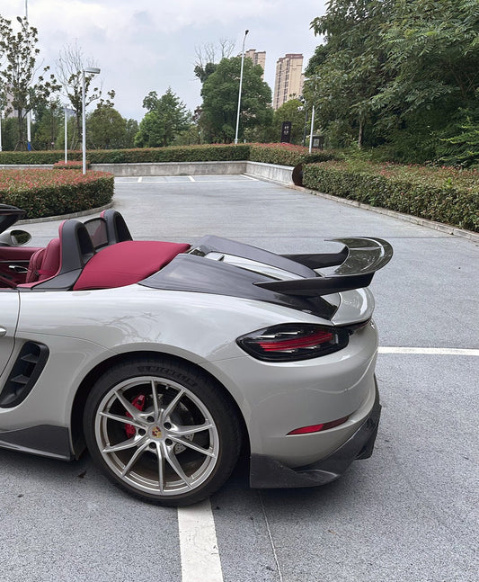 Geex Village Tonneau Cover and Wing for Porsche 718 Boxster Base S T GTS Convertible 2017-ON Carbon Fiber
