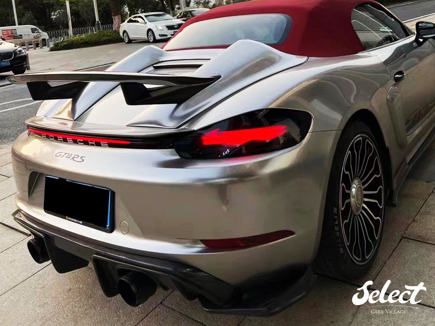 Geex Village Tonneau Cover and Wing for Porsche 718 Boxster Base S T GTS Convertible 2017-ON Carbon Fiber
