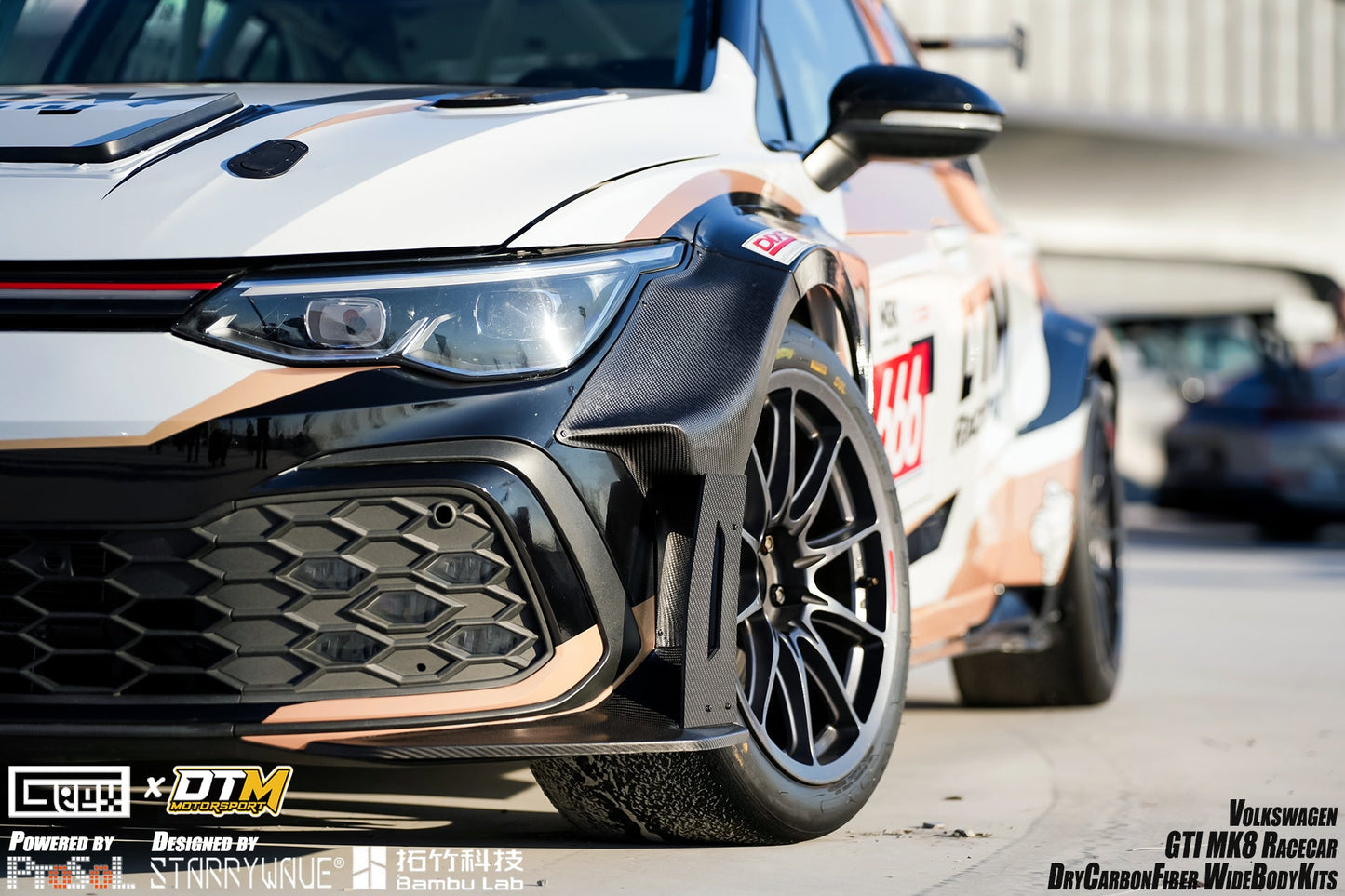 Geex Village Front Fender Flares and Front Splitters Set for Volkswagen Golf GTI & R-Line MK8 MK8.5 2022-ON Dry Pre-preg Carbon Fiber