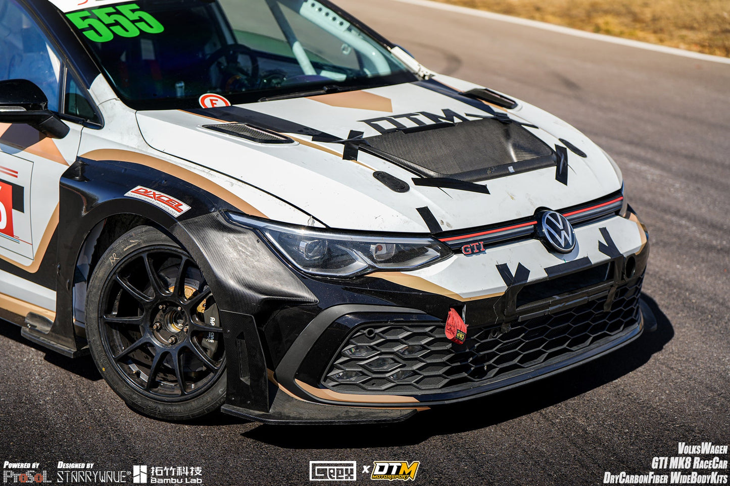 Geex Village Front Fender Flares and Front Splitters Set for Volkswagen Golf GTI & R-Line MK8 MK8.5 2022-ON Dry Pre-preg Carbon Fiber