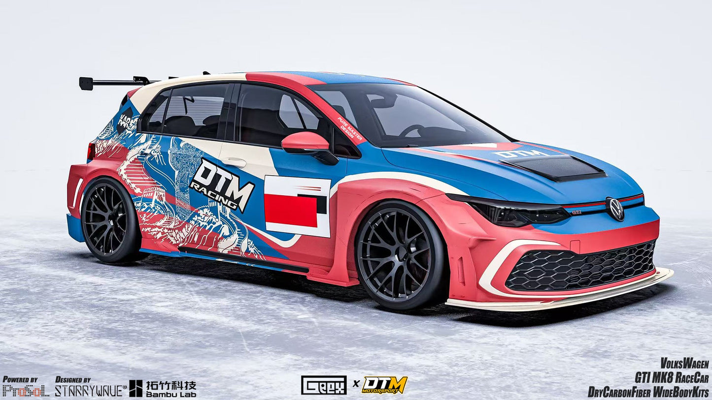 Geex Village Side Skirts and Extension for Volkswagen Golf GTI & R-Line MK8 MK8.5 2022-ON Dry Pre-preg Carbon Fiber