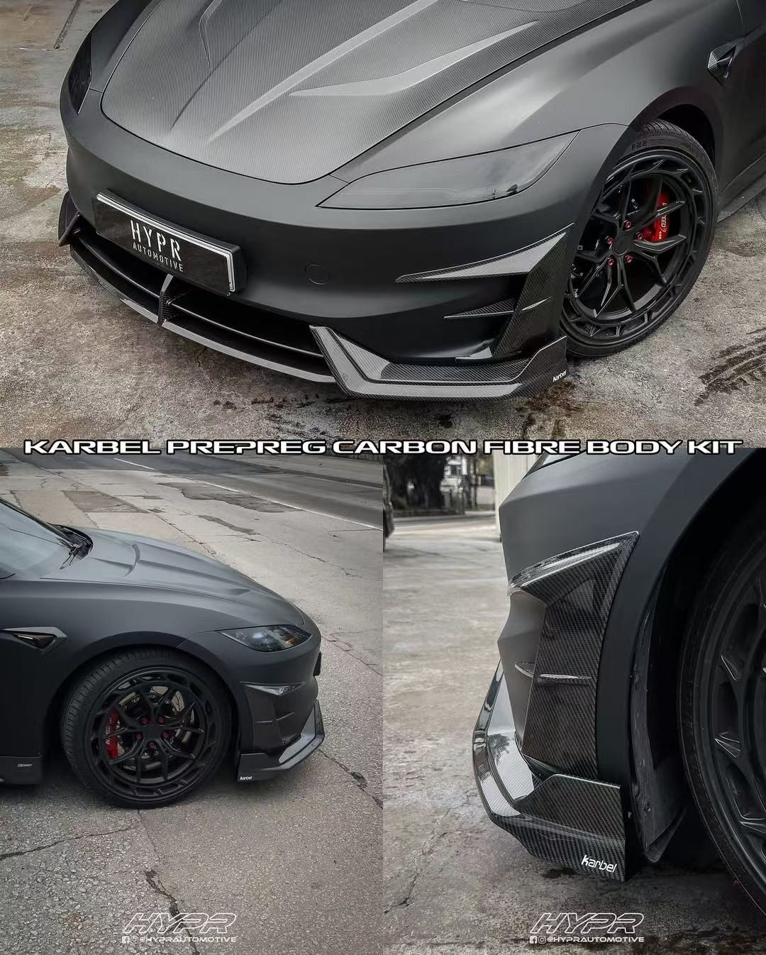 Karbel Carbon Front Lip for Tesla Model 3 Highland Performance 2024-ON Dry Pre-preg Carbon Fiber/FRP