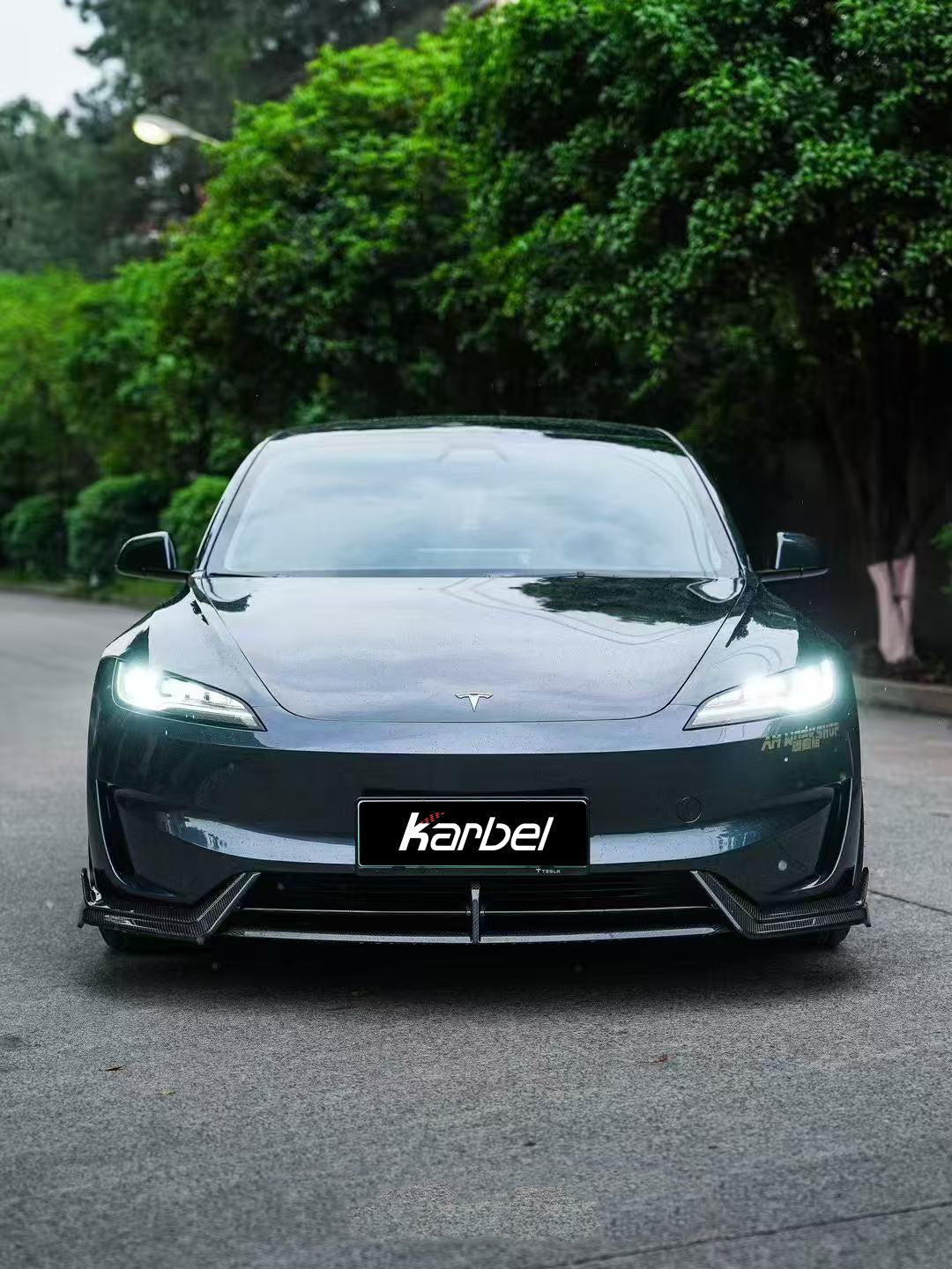 Karbel Carbon Front Lip for Tesla Model 3 Highland Performance 2024-ON Dry Pre-preg Carbon Fiber/FRP