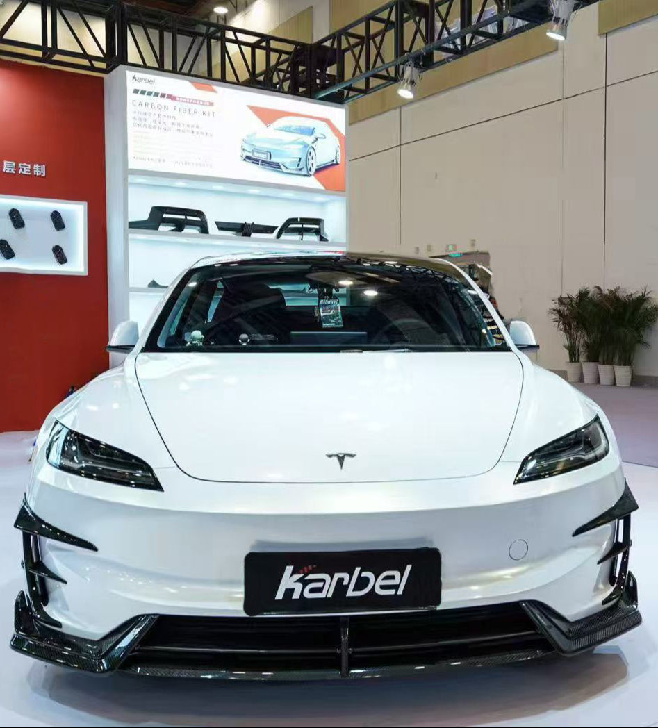 Karbel Carbon Front Canards & Upper Valences for Tesla Model 3 Highland Performance 2024-ON Dry Pre-preg Carbon Fiber/FRP